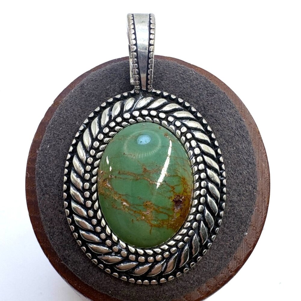 VTG Sterling Silver 925 Green Turquoise Bezel Set Pendant Size 1.75" Length